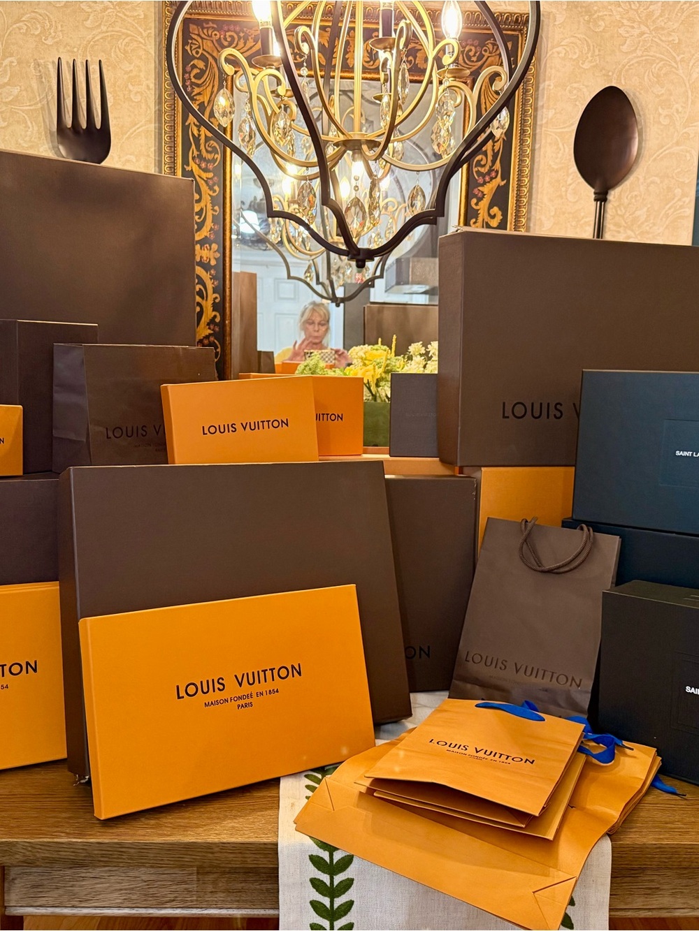 Louis Vuitton Orange and Brown Gift Boxes and Bags Display